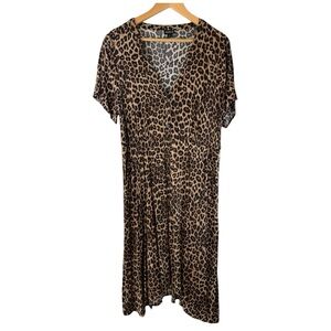 Torrid Women's Leopard Animal Print Size 1 Midi Challis Shirt Dress Flirty Comfy